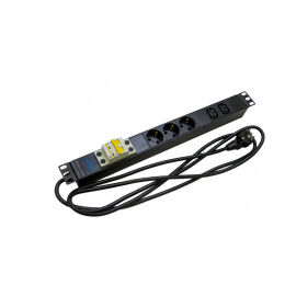 Блок розеток 19", 1U, 3 гнезда (Schuko)+2 гнезда, вход C13, 16A, черный, каб. 2,5м, DANNMAN 7000710
