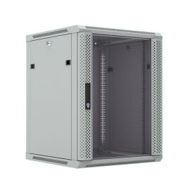Шкаф настенный 19", 12U, 650x600х600мм, стеклянная дверь, серый, DANNMAN WXP1266GGY