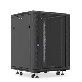 Шкаф настенный 19", 18U, 908x600х600мм, стеклянная дверь, черный, DANNMAN WXP1866GFBK