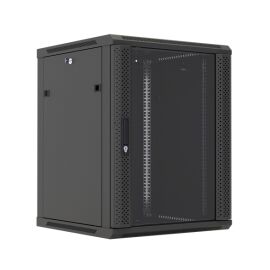 Шкаф настенный 19", 12U, 650x600х600мм, стеклянная дверь, черный, DANNMAN WXP1266GBK