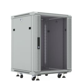 Шкаф настенный 19", 15U, 775x600х600мм, стеклянная дверь, серый, DANNMAN WXP1566GFGY