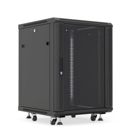 Шкаф настенный 19", 15U, 775x600х450мм, стеклянная дверь, черный, DANNMAN WXP1545GFBK