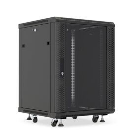 Шкаф настенный 19", 15U, 775x600х600мм, стеклянная дверь, черный, DANNMAN WXP1566GFBK