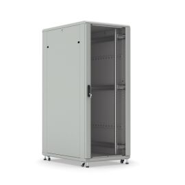 Шкаф напольный 19", 18U, 988x600х800мм, стеклянная передняя дверь, задняя металлическая, серый, DANNMAN TXQ1868GS30GY