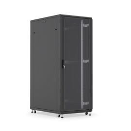 Шкаф напольный 19", 18U, 988x600х600мм, стеклянная передняя дверь, задняя металлическая, черный, DANNMAN TXQ1866GS30ВК