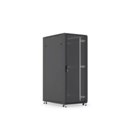 Шкаф напольный 19", 18U, 988x600х600мм, стеклянная передняя дверь, задняя металлическая, серый, DANNMAN TXQ1866GSBK