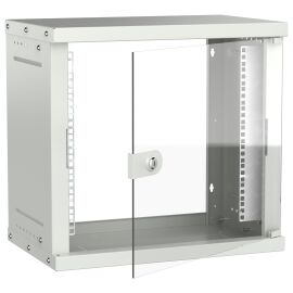 Шкаф настенный 19" 9U 550х350мм стеклянная дверь серый GENERICA