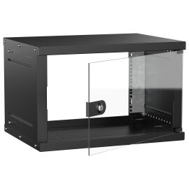 Шкаф настенный 19" 6U 600х450мм стеклянная дверь черный GENERICA