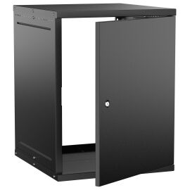 Шкаф настенный 19" 15U 600х650мм металлическая дверь черный GENERICA