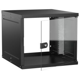 Шкаф настенный 19" 9U 600х650мм стеклянная дверь черный GENERICA