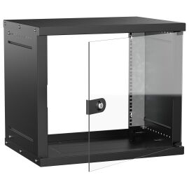 Шкаф настенный 19" 9U 600х450мм стеклянная дверь черный GENERICA