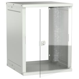 Шкаф настенный 19" 15U 600х600мм стеклянная дверь серый GENERICA