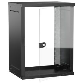 Шкаф настенный 19" 15U 600х450мм стеклянная дверь черный GENERICA