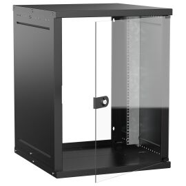 Шкаф настенный 19" 15U 600х650мм стеклянная дверь черный GENERICA