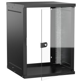 Шкаф настенный 19" 15U 600х600мм стеклянная дверь черный GENERICA