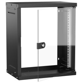 Шкаф настенный 19" 15U 550х350мм стеклянная дверь черный GENERICA