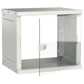 Шкаф настенный 19" 9U 600х450мм стеклянная дверь серый GENERICA