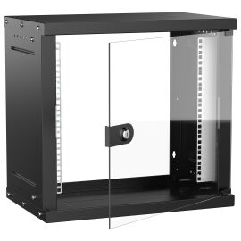 Шкаф настенный 19" 9U 550х350мм стеклянная дверь черный GENERICA