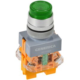Кнопка управления D7-11DNZS d=22мм 1NC+1NO с подсветкой и фиксацией зеленая GENERICA