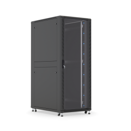 Шкаф напольный 19", 37U, 1833x800х1000мм, стеклянная передняя дверь, задняя металлическая, черный, DANNMAN SXT3781GSBK