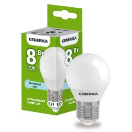 Лампа светодиодная G45 шар 8Вт 230В 6500К E27 GENERICA