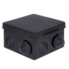 Коробка распределительная КМР-030-031 с крышкой (80x80x50), 7 мембр. вводов чёрная IP54 розн. стикер