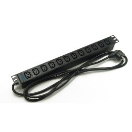 Блок розеток 19",1U, 12 гнезд, вход C13, 16A, черный, кабель 2,5м, DANNMAN 7000230