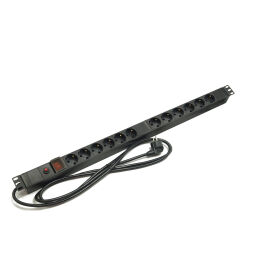 Блок розеток вертик. 12 гнезд (Schuko), 16А, с LED выкл., черный, кабель 2,5м, DANNMAN 7001240