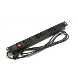 Блок розеток 19", 1U, 6 гнезд, вход C13, 10A, с LED выкл., черный, без кабеля, DANNMAN 7000250