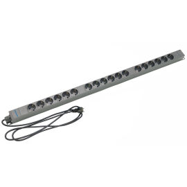 Блок розеток вертик. 18 гнезд (Schuko), 16A, черный, кабель 2,5м, DANNMAN 7000100