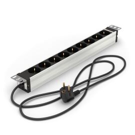 Блок розеток 19", 1U, 9 гнезд (Schuko), 16А, алюминий, кабель 2,5м, DANNMAN 7190040