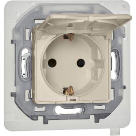 INSPIRIA Розетка 1-местная с заземлением с защитными шторками и крышкой 16А IP44 слоновая кость