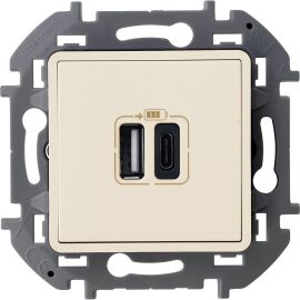 INSPIRIA Зарядное устройство USB А+С 3000мА 5Вслоновая кость