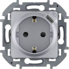 INSPIRIA Розетка 1-местная с заземлением с защитными шторками 16А с USB C 5В безвинтовое крепление а