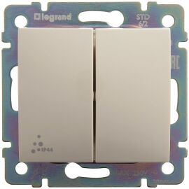 VALENA Переключатель 2-клавишный схема 6/2 10АХ IP44 безвинтовые зажимы слоновая кость