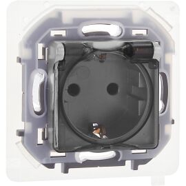 INSPIRIA Розетка 1-местная с заземлением с защитными шторками и крышкой 16А IP44 алюминий