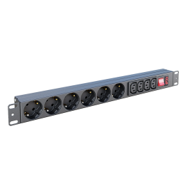 Блок розеток 19", 1U, 6 гнезд (Schuko)+4 гнезда C13, 10А, черный, без кабеля, ССД 130411-02565