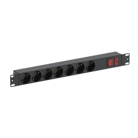Блок розеток 19", 1U, 7 гнезд (Schuko), вход С14, 10А, с LED выкл., черн., без каб., ССД 30411-02070