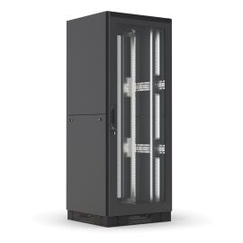Шкаф напольный 19'', 42U, 2000x600x1200мм, двери передняя обзорная, задняя распашная перфорированная, черный, DANNMAN 9062289