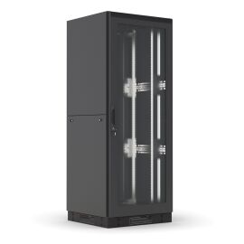 Шкаф напольный 19'', 38U, 1800x800x1000мм, двери передняя обзорная, задняя распашная металлическая, черный, DANNMAN 9881249