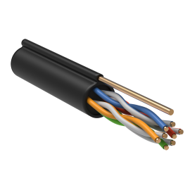 Кабель FTP 4 пары, Кат.5e, внешний с тросом, 0,45мм, LDPE, черный, 305м, GENERICA BC3-C5E04-359-305-G