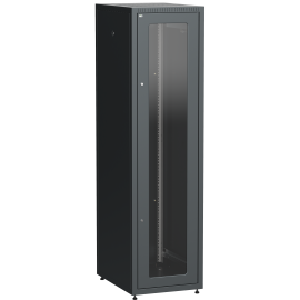 Шкаф напольный 19", 42U, 600х800мм, стекл. перед. дверь, задняя металл., черный, LINEA E, ITK LE05-42U68-GM