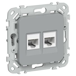 FLITE Розетка 2-местная RJ45/RJ11 категория 6/3 UTP РКТ6/3-2-0-ФлС серый IEK