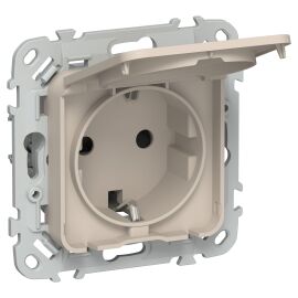 FLITE Розетка с заземлением с защитными шторками и крышкой 16А IP44 РСшкр11-0-44-ФлЛ льняной IEK