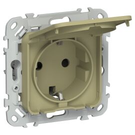 FLITE Розетка с заземлением с защитными шторками и крышкой 16А IP44 РСшкр11-0-44-ФлО оливковый IEK