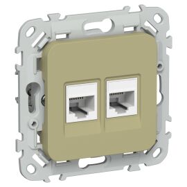 FLITE Розетка 2-местная RJ45/RJ11 категория 5Е/3 UTP РКТ5е/3-2-0-ФлО оливковый IEK