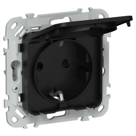 FLITE Розетка с заземлением с защитными шторками и крышкой 16А IP44 РСшкр11-0-44-ФлЧ черный IEK