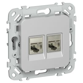 FLITE Розетка 2-местная RJ45/RJ11 категория 5Е/3 STP РКТ5е/3-2-1-ФлА алюминий IEK