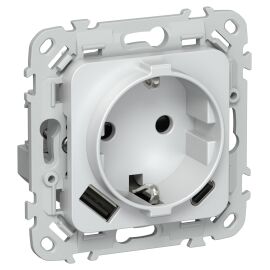 FLITE Розетка 1-местная с заземлением с защитными шторками 16А с USB A+C 20Вт РСЮшс11-0-ФлЖ жемчуг I