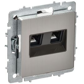 BRITE Розетка компьютерная двойная RJ45 кат.5E РК10-2-БрГН металл хром/никель IEK